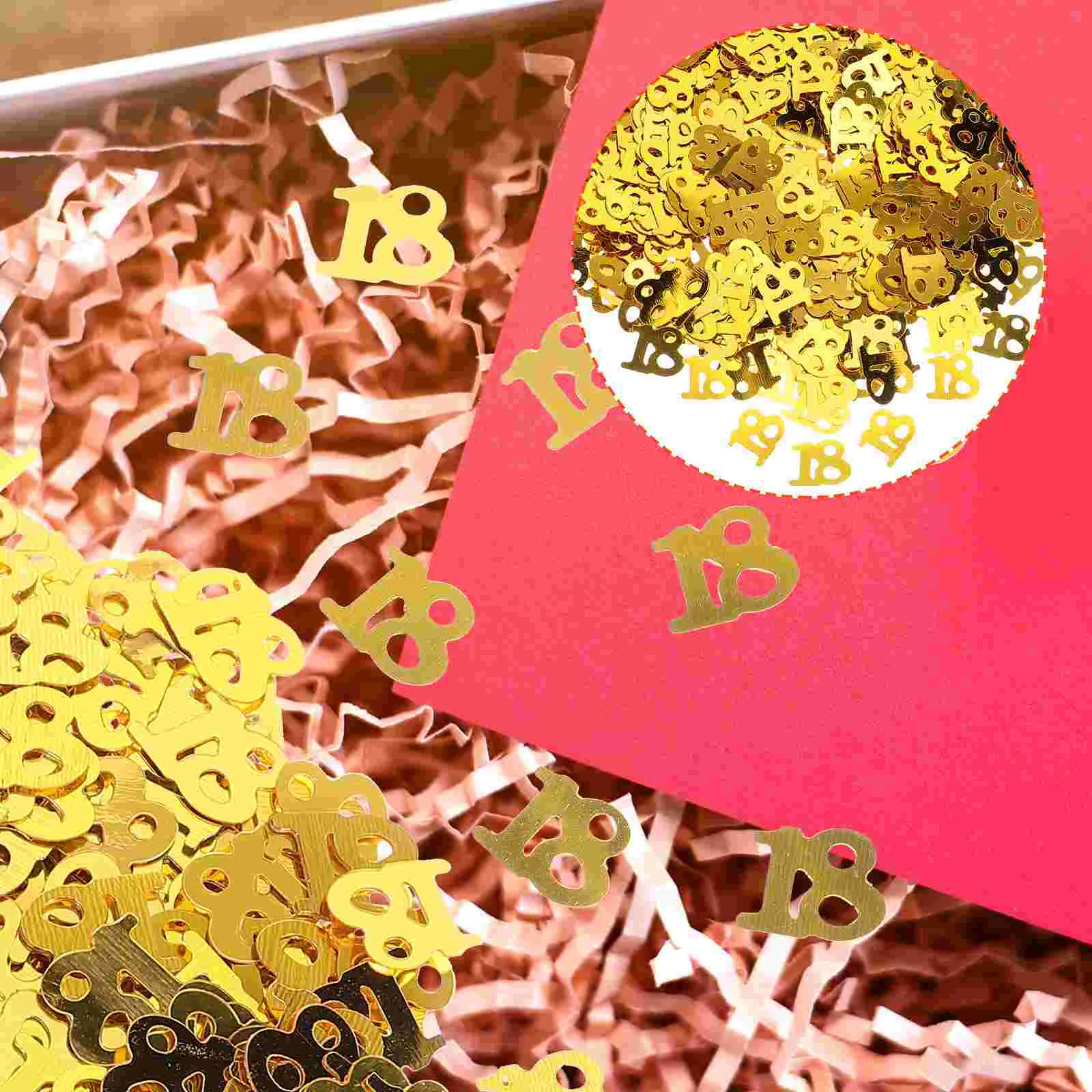 600PC Monochrome Digital Birthday Confetti Party Happy Throwing Sequins Age 18 for Festival Party Decoration (Golden)