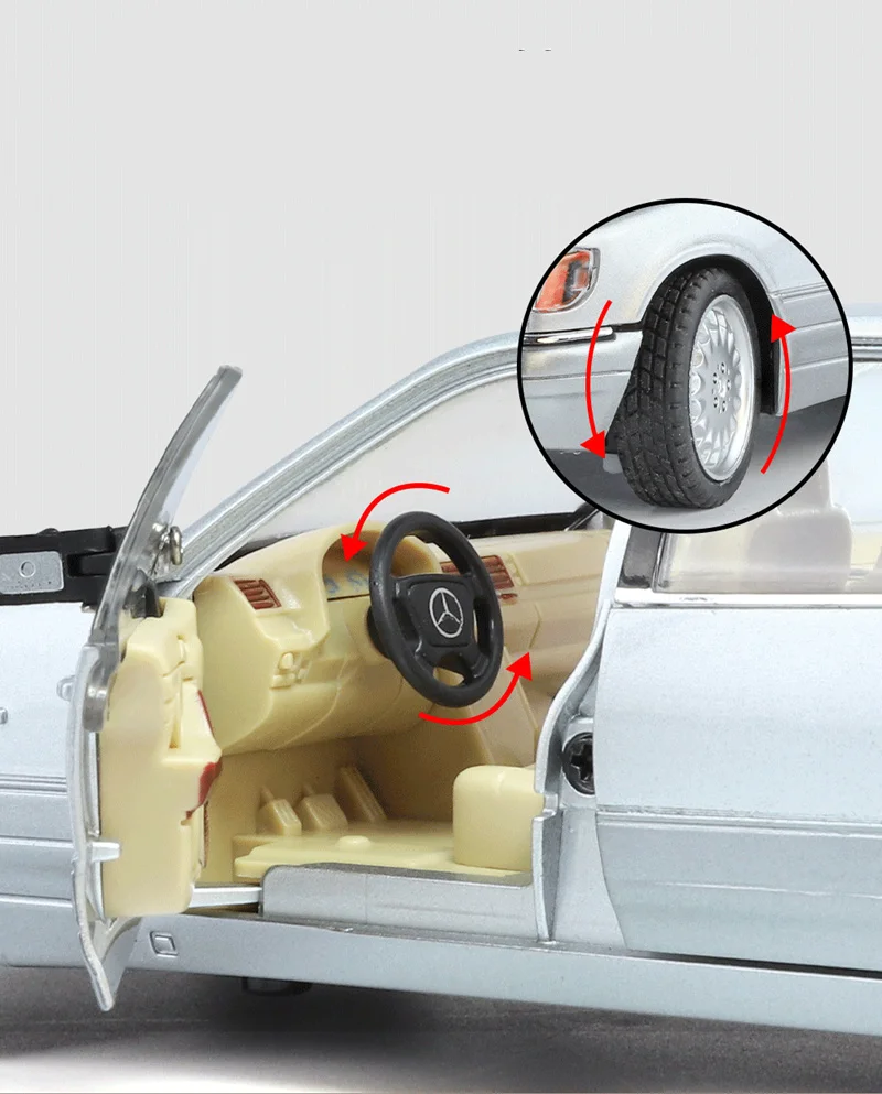 1:24 W140 S320 SEL Street Edition Legierung Oldtimer Modell Druckguss Metall Retro Alte Fahrzeuge Auto Modell Sound Licht Kinder Spielzeug Geschenk – Detail 10