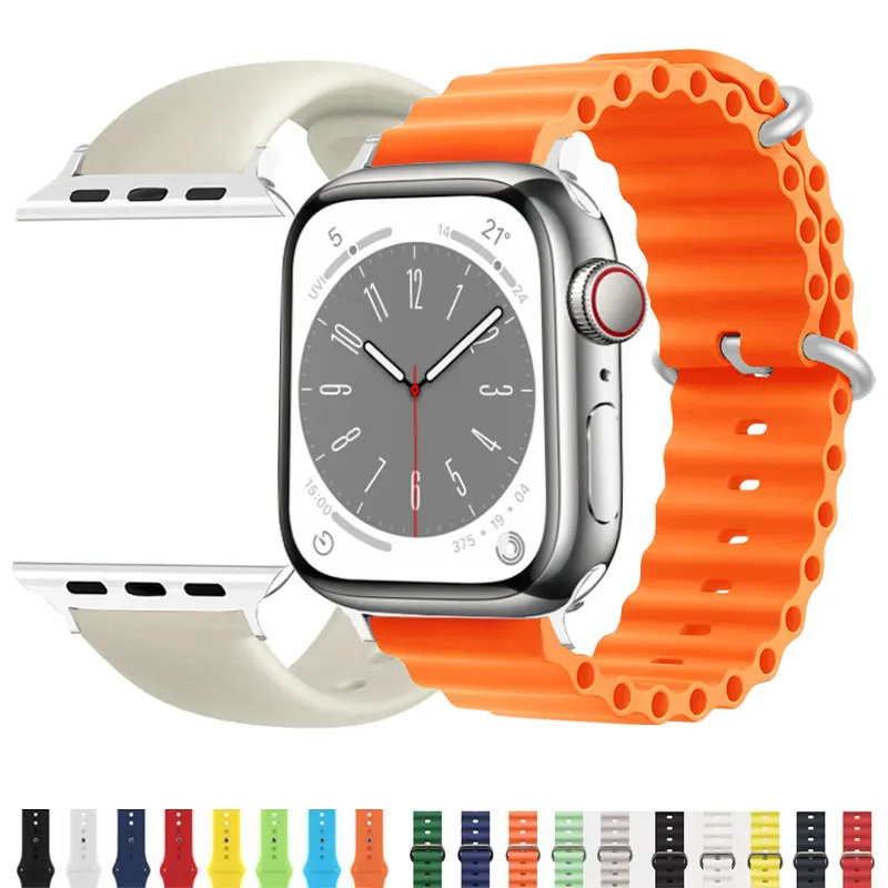 

Ocean Silicone Strap For Apple Watch 10 Band 46mm 42mm Removable Connector 49mm 45mm 40 44mm 41mm iWatch 8 7 6 5 4 3 Se Ultra 2