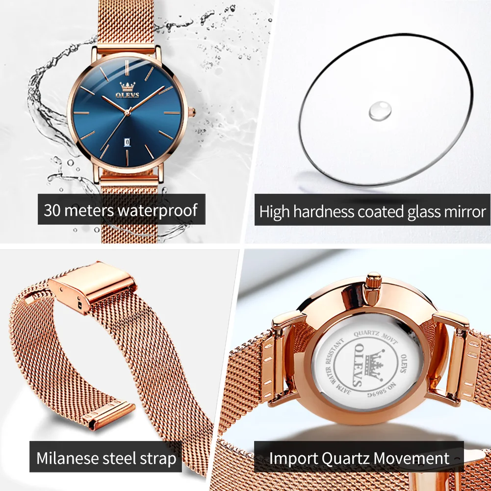 OLEVS orologi da donna di marca di lusso moda impermeabile orologio al quarzo in acciaio inossidabile calendario di semplicità orologio da donna vestito originale