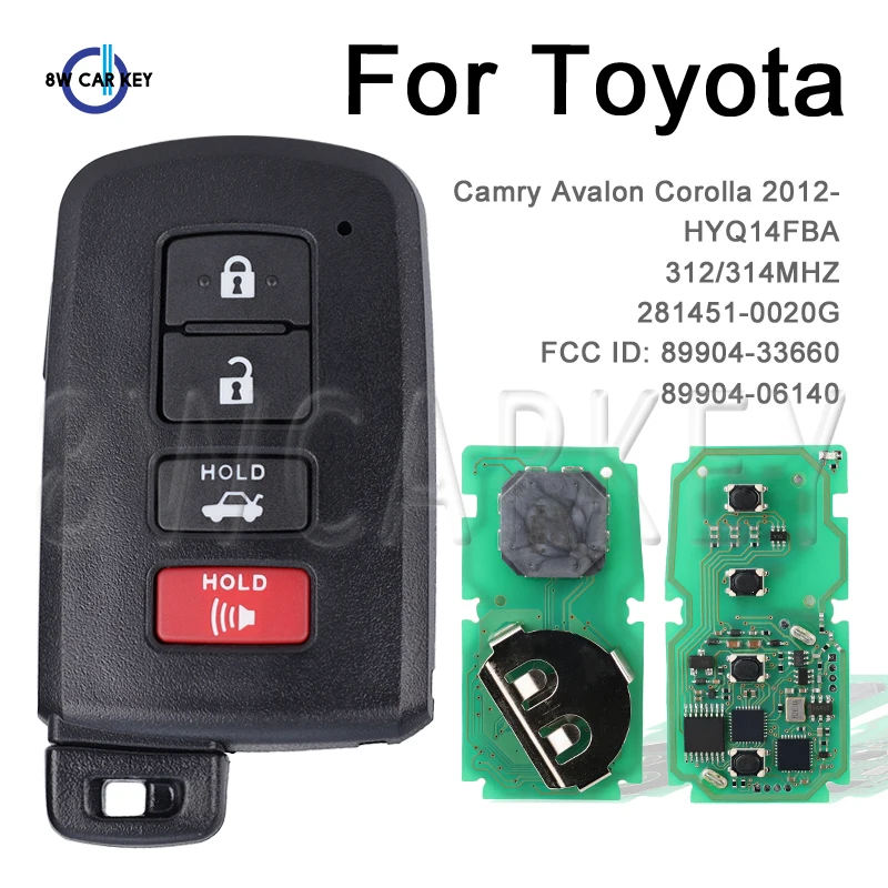 Car Remote Key 312/314MHZ for Toyota Camry G Avalon Hybrid Corolla Xel 2012-2017 Car Keys HYQ14FBA 281451-0020 G 89904-06140