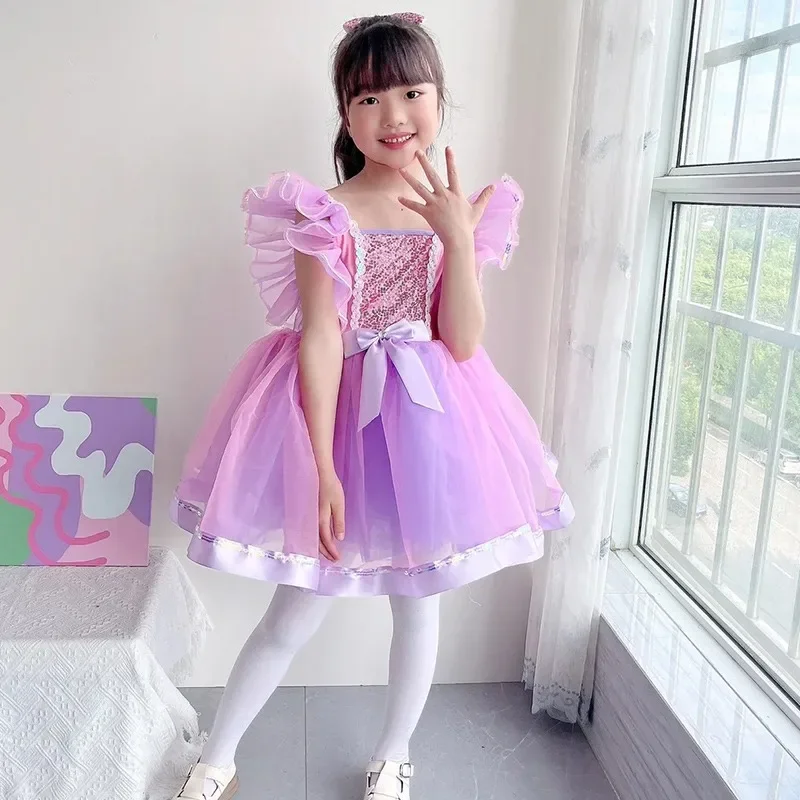 Cosplay Tulle Dress for Girls Princess Costume Dress for Girls' Dance Performance Glittery Tulle Skirt for Children's Day Event