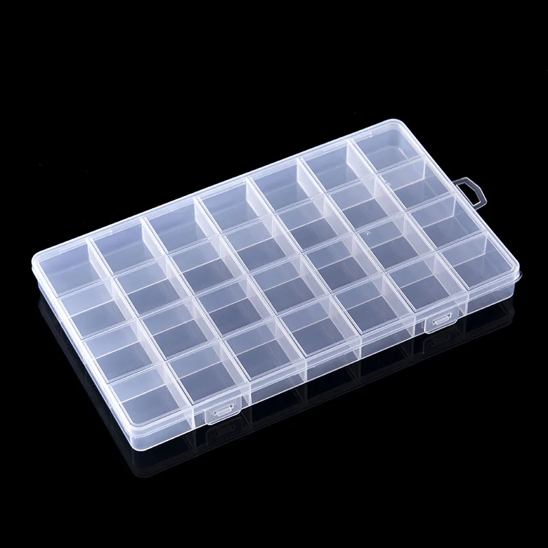 Caja de plástico rectangular para joyería, organizador de 28 rejillas con compartimentos para almacenamiento de joyas, pendientes, cuentas,