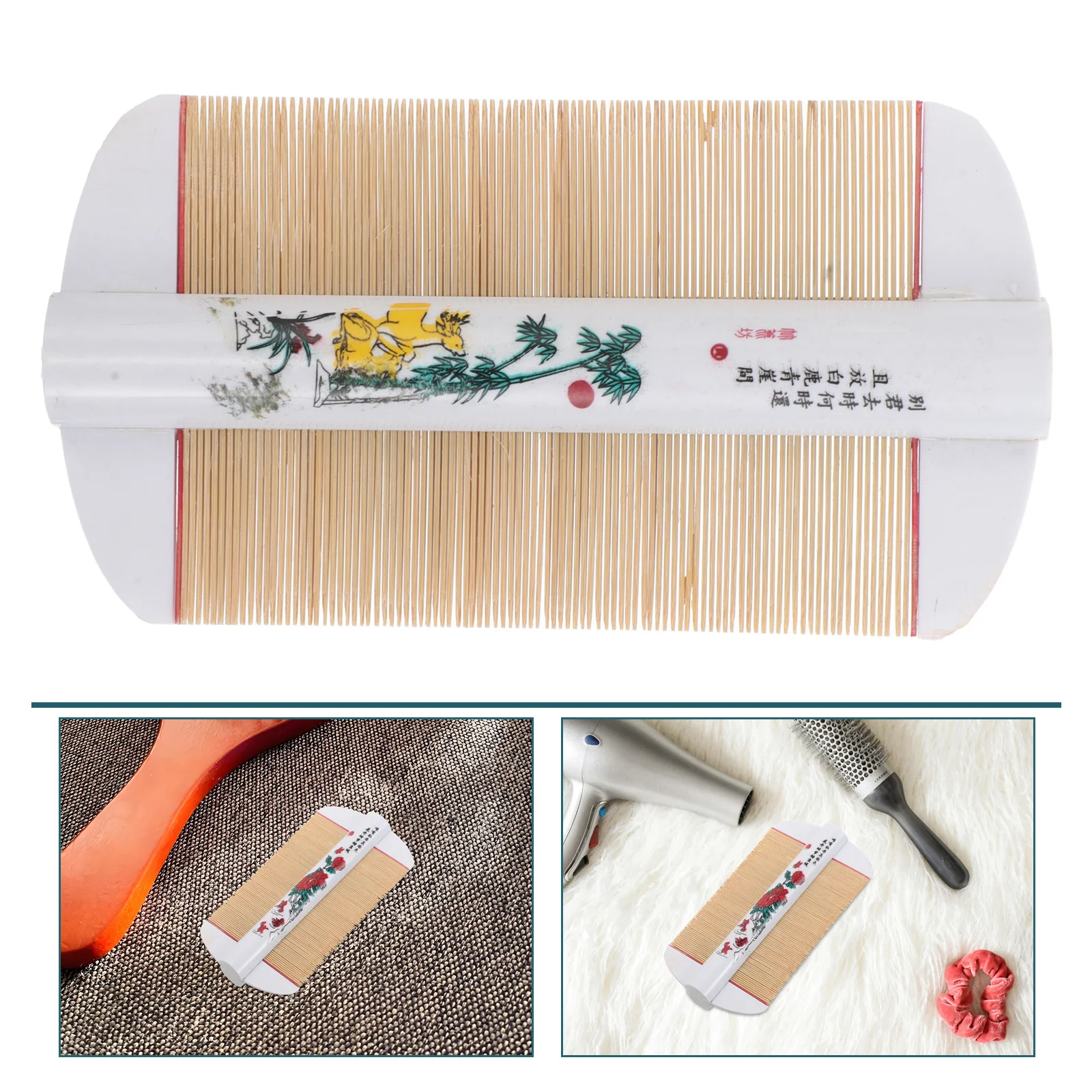 

Бамбуковая расческа с плотными зубами, щетка для кожи головы, средство для удаления блох и перхоти, двухсторонний прибор для распутывания волос с мелкими зубьями для детей, девочек, ухода за домашними животными