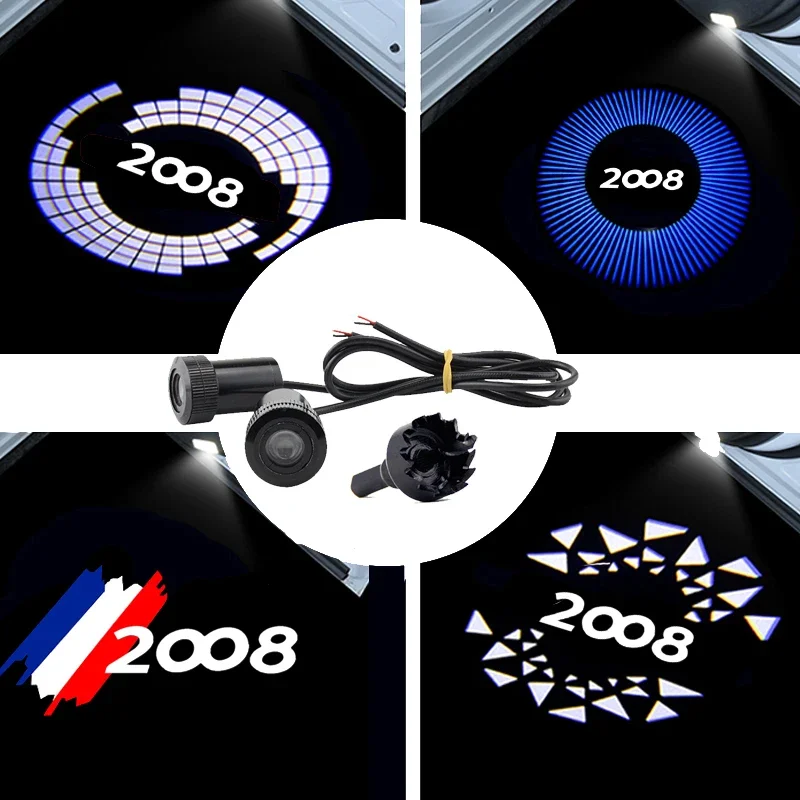LED Car Welcome Ambiance Light Collision Avoidance Courtesy Lamp for Peugeot 2008 Logo Emblem Car Door Decor Auto Accessories