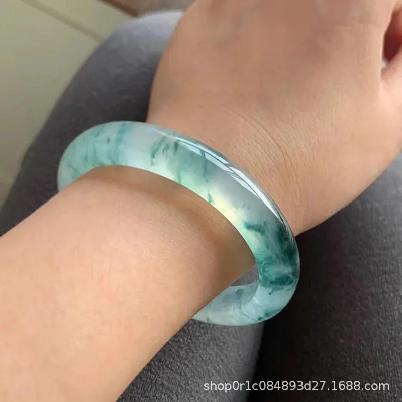 Браслет из нефрита с высоким льдом, прозрачный ледяной плавающий цветок, кварцевый нефрит, плавающая женская плоская полоска, ледяной тип, не-Dulong Jadei Браслет из нефрита с высоким льдом, прозрачный ледяной плавающий цветок, кварцевый нефрит, плавающая женская плоская полоска, ледяной тип, не-Dulong Jadei