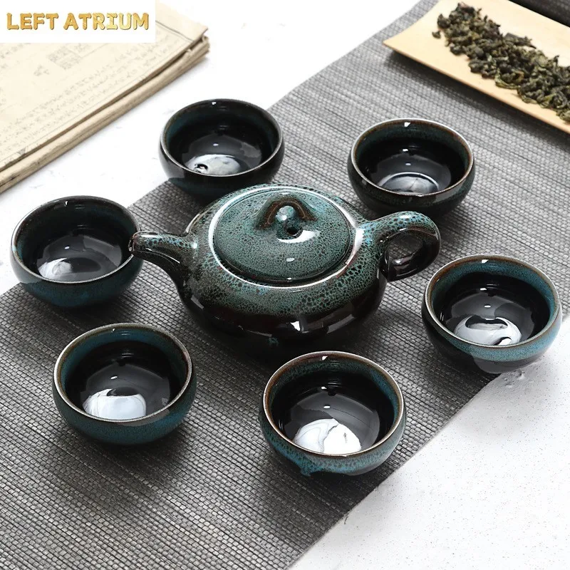 Kiln Turned Ice Cracked Fish Cup Kung Fu Ceramics 1 Teapot 6 Teacups