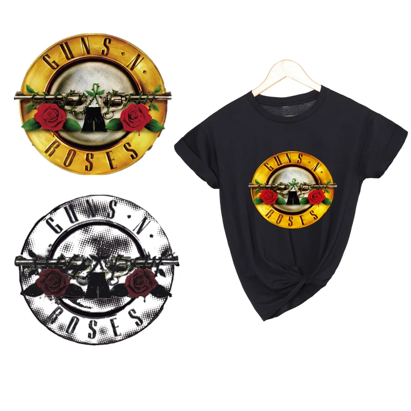 Punk Guns N Roses Skull Iron On Embroidery Patches Biker Stickers Clothes Embroidery Jacket Dress Bag T-shirt Patch Applique