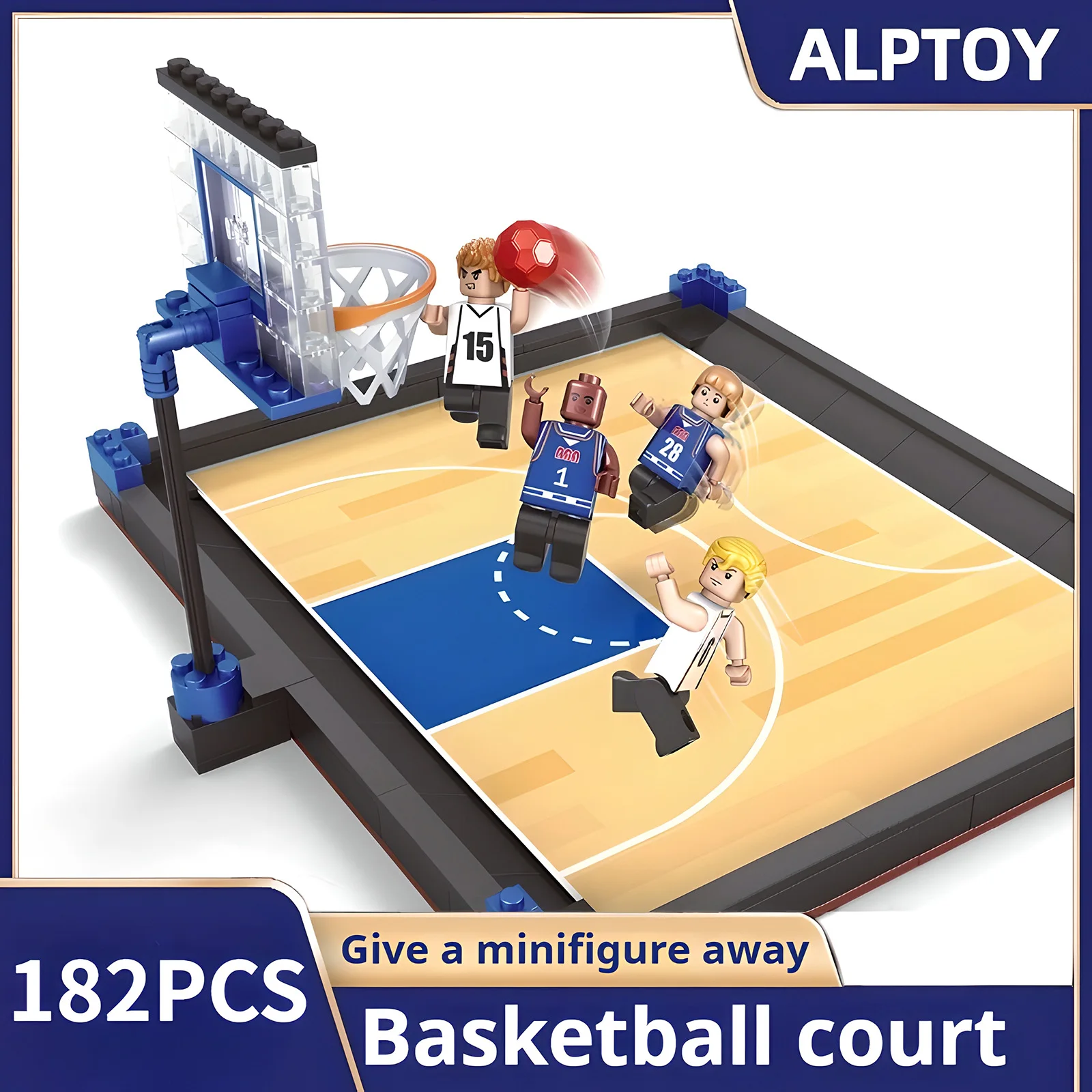 مكعبات بناء رياضية، تتضمن ملعب كرة السلة، وملعب كرة القدم، ومجهزة بتماثيل صغيرة، وهدية إبداعية قابلة للجمع