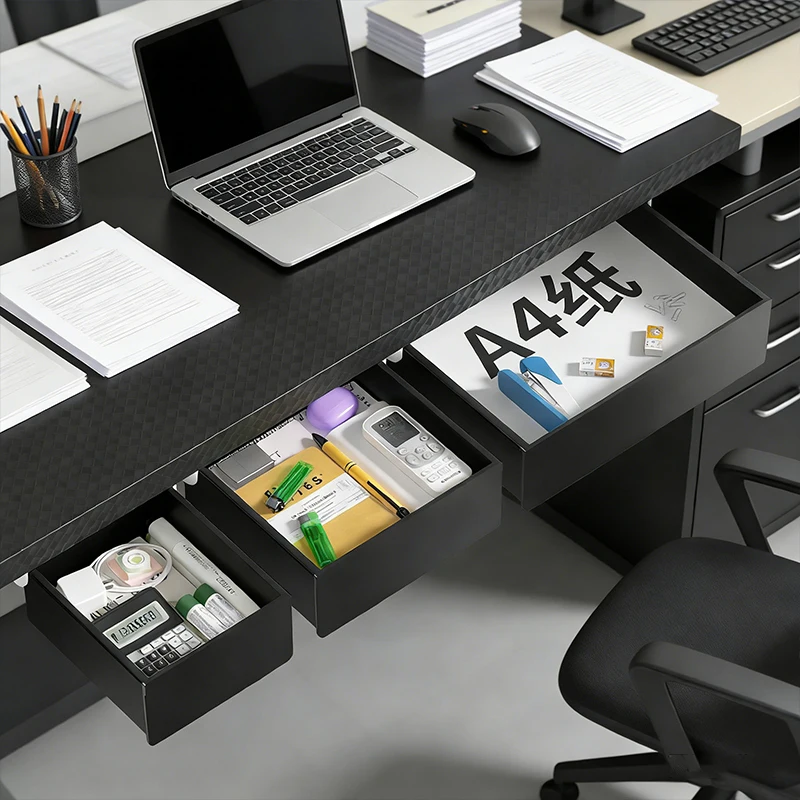 Rangement tout-en-un sous le bureau |   Tiroir caché adhésif sans perçage de grande capacité pour une utilisation à la maison ou au bureau
