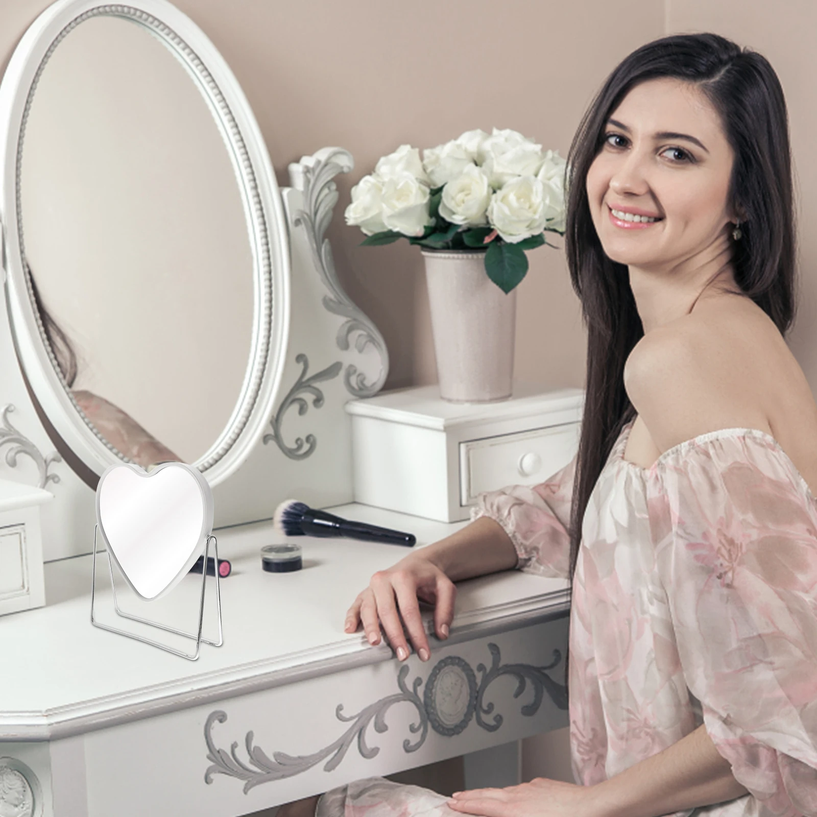 

Adjustable Rotation Mirror for Makeup Shaving Desk Top Vanity Mirror Bedroom Decor Iron Base Non-Slip Surface Finish
