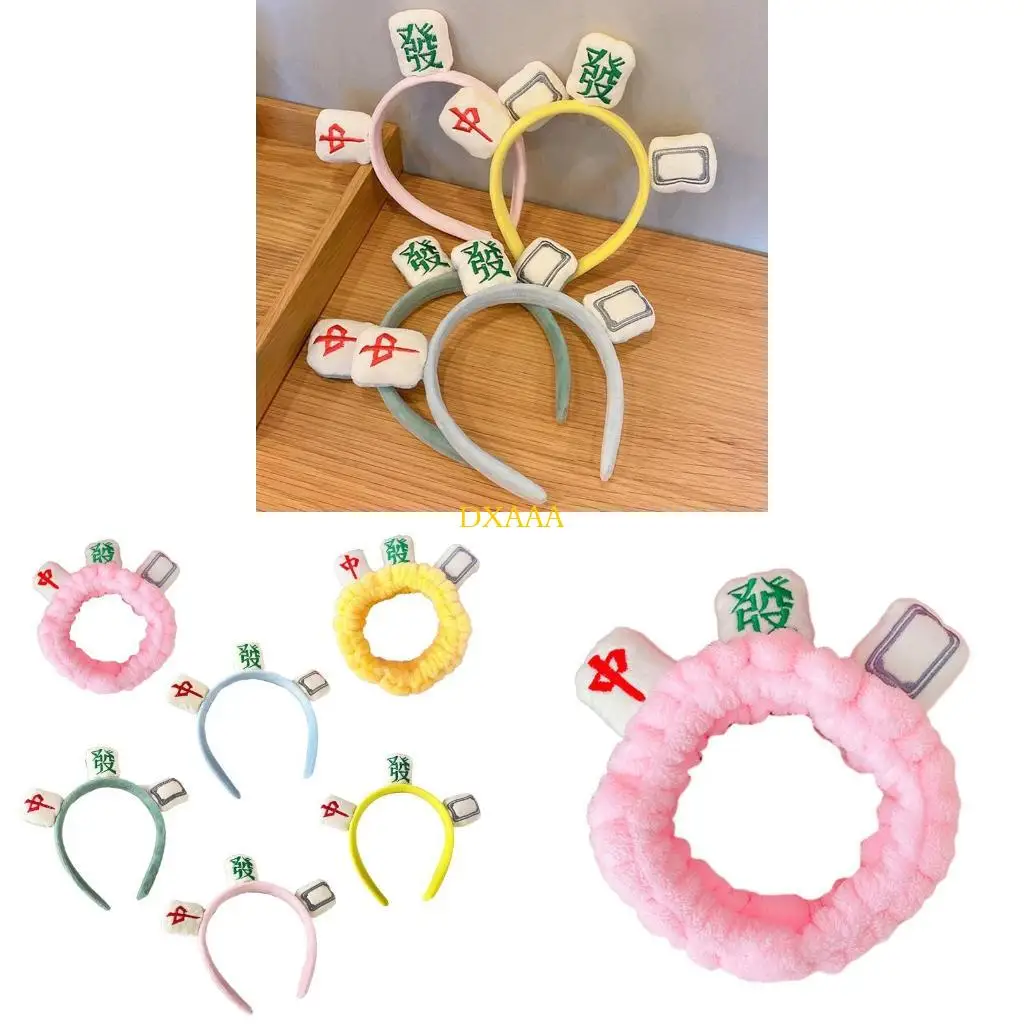 DXAA Creative Mahjong Diadema Felpa para Envolver Cabeza Maquillaje Diadema elástica Turba
