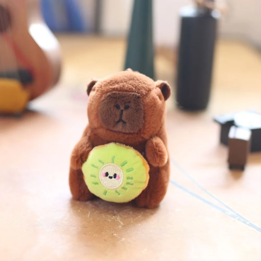 2pcs/set Funny Soft Pink Capybara Key Ring Brown Feeding Bottle Plush Capybara Pendant Fur Avocado Cartoon Animal Keychain Gift