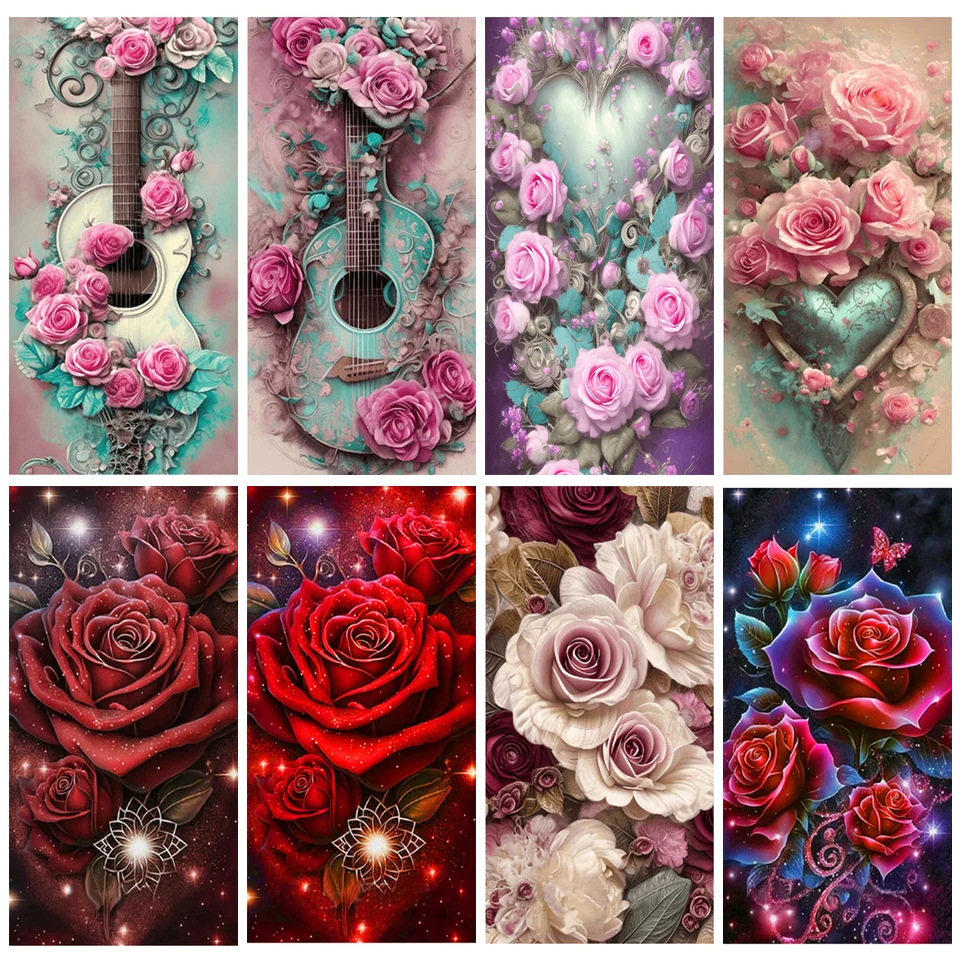 Diamond Painting Rose Large Size Diamond Mosaic Musical Instrument Rhinestones Embroidery Flowers Handicraft Hobby Decor YY6822