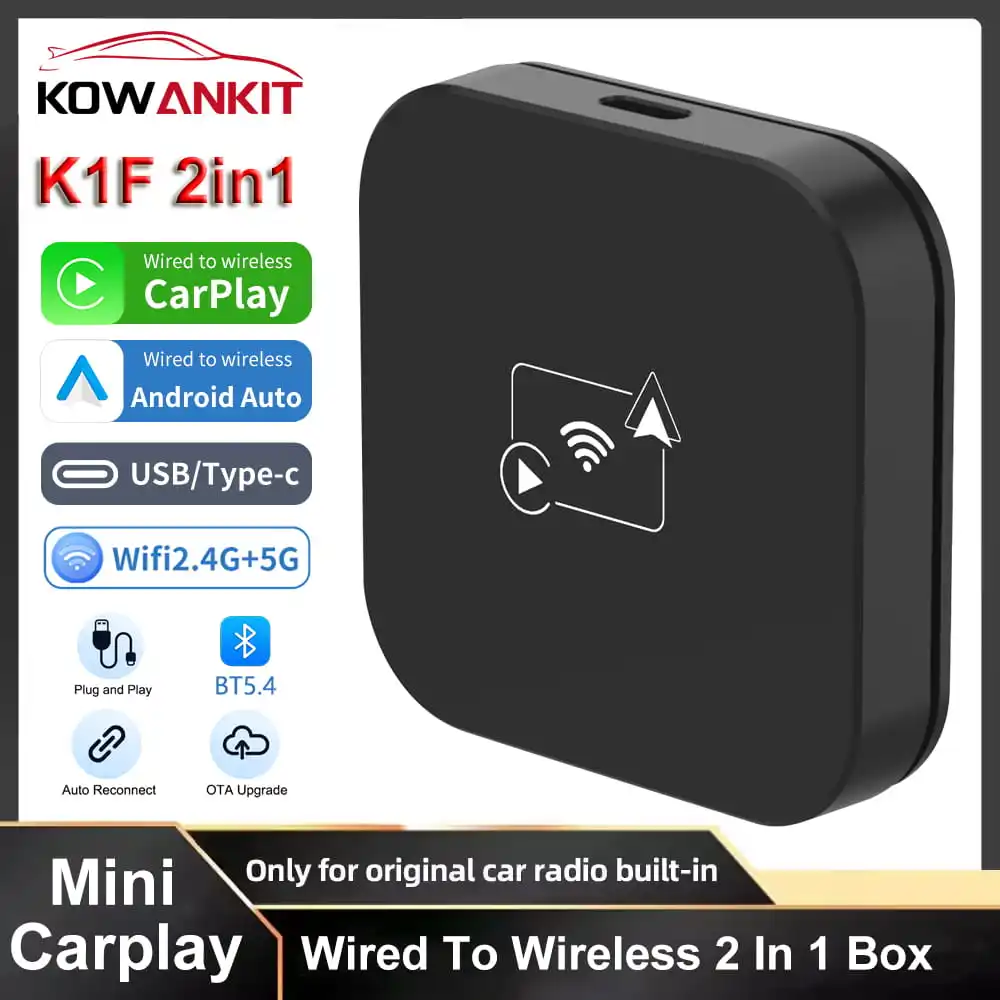KOWANKIT K1F 2 in 1 Wireless CarPlay Adapter&Android Auto Wireless Adapter 5Ghz WiFi USB Plug Play CarPlay Wireless