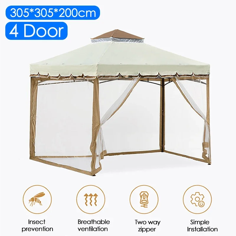 

4-Door Mosquito Net for Gazebo Outdoor Canopy Insect Net Mosquito Netting with Zippers Patio Sidewall Curtain 305x305x200cm