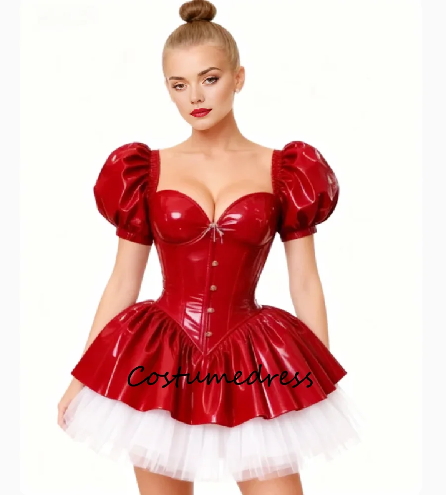 

Сексуальное красное короткое вечернее платье вампира с пышными рукавами, платье для выпускного из ПВХ, 2026, элегантное косплей, официальное коктейльное платье на день рождения, возвращение домой