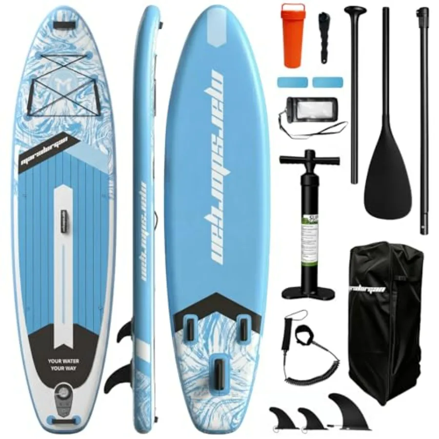 

Lake and ocean inflatable paddle board for adults and youth, PVC material, blue-gray color, extra-wide 430LBS capacity for stab