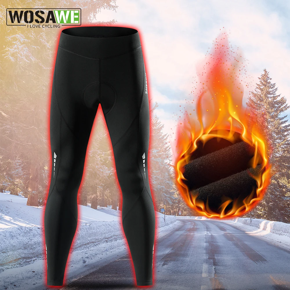 

WOSAWE Winter Men Cycling Padded Pants Bicycle Fleece Thermal Leggings Warm MTB Long Tights Mountain Bike Pants Sports Trousers