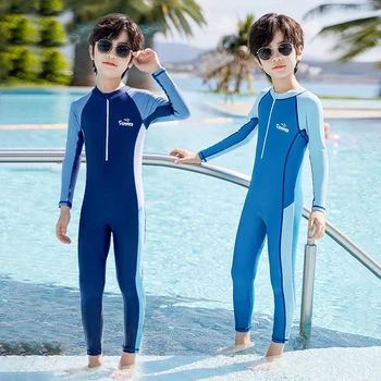Full Body Boys Swimwear Sun Protection Kids Swimsuit One Piece Children Long Sleeve Bathing Suit Summer Swimming Pool Clothes