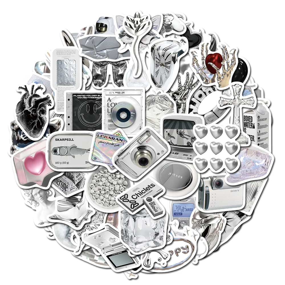 66PCS Silver Ins Style Stickers Reflex Vintage For DIY Toys Notebook Luggage Motorcycle Laptop Refrigerator Decals Graffiti