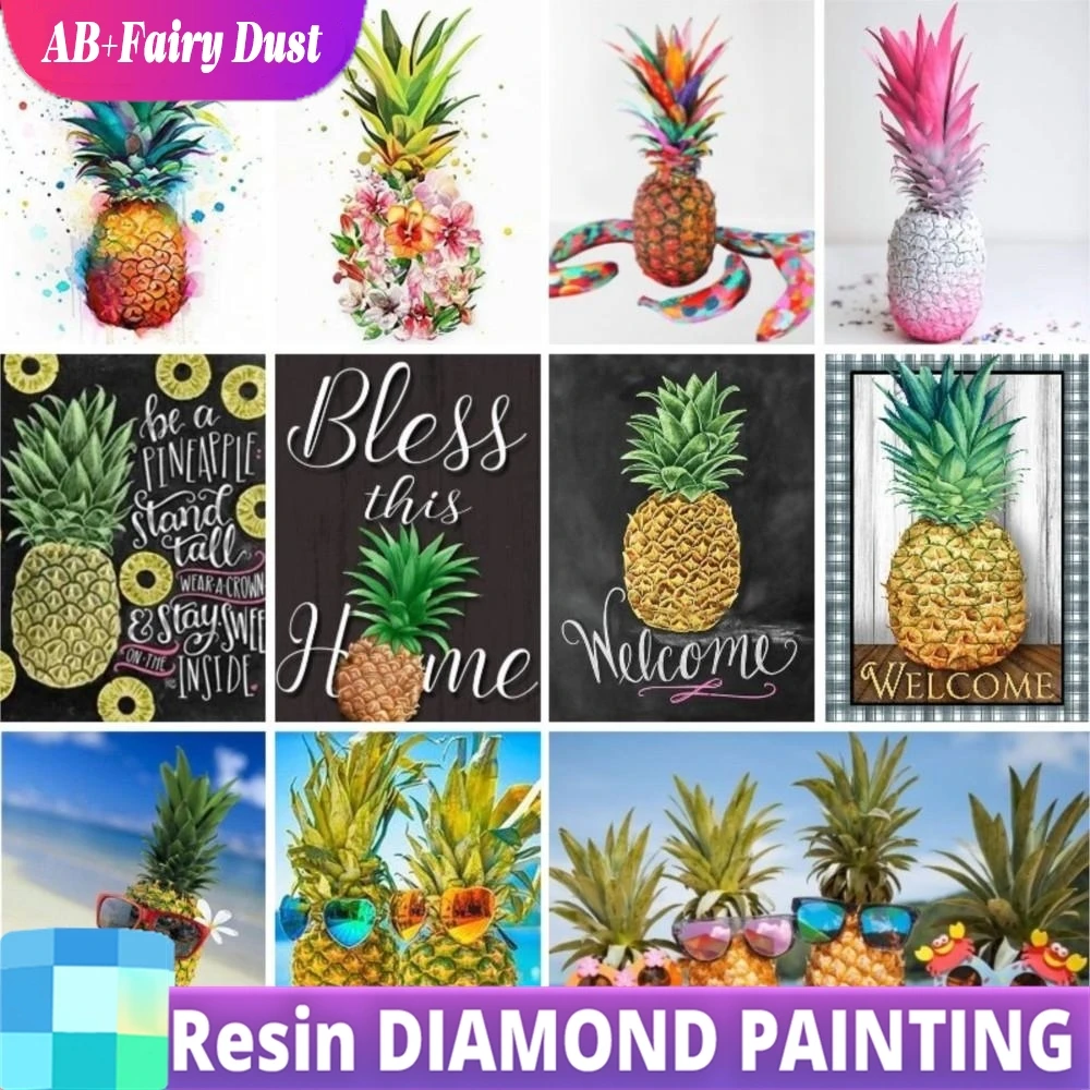 

Смола AB Фея Пылезащитные Сверла 5D DIY Алмазная Картина Ананас Очки Пляж Лето Фрукты Мозаика Вышивка Крестом Художественный Набор Спальня