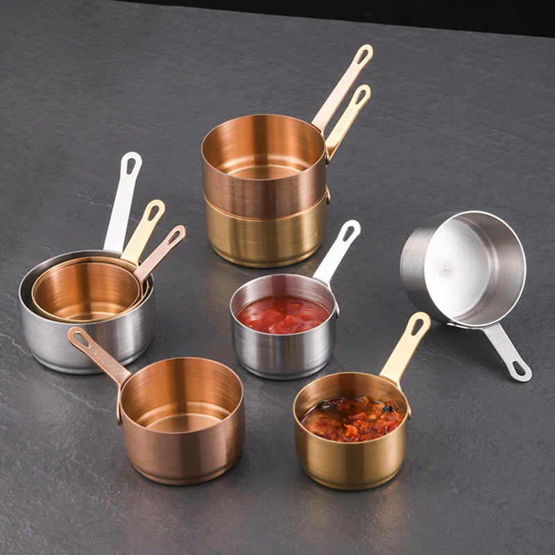 1Pcs 304 Stainless Steel Sauce Cup Stackable With Handle Mini Sauce Pan Picnic Dipping Sauce Seasoning Bowls Outdoor Tableware