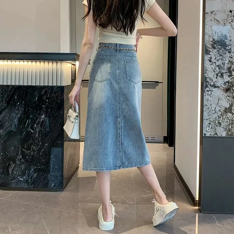 2024 New ,Casual Retro Hot diamond High Waisted Denim Skirt, For Women's Clothing, Spring Summer Jeans Skirts,Cowboy Skirt