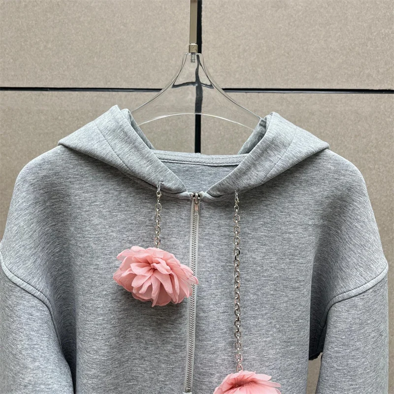 ارتداءها المرأة الجديدة ثلاثية الأبعاد الأزهار الديكور مقنعين بأكمام طويلة لخريف 2025 مزيج القطن المرأة بذلة هوديي بلوزات #3