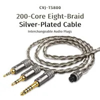 CVJ TS800 200Core Eight-Braid Silver-planted Upgrade Audio Cable Earphones HIFI Audio Wire 2.5/3.5/4.4mm Switchable Plug S-2Pin