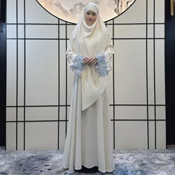 Zestaw Khimar Abaya, szata hidżab, muzułmańskie ubrania damskie, rękawy haftowane poprawki, turecka islamska sukienka w Dubaju, Ramadan, Jilbabs