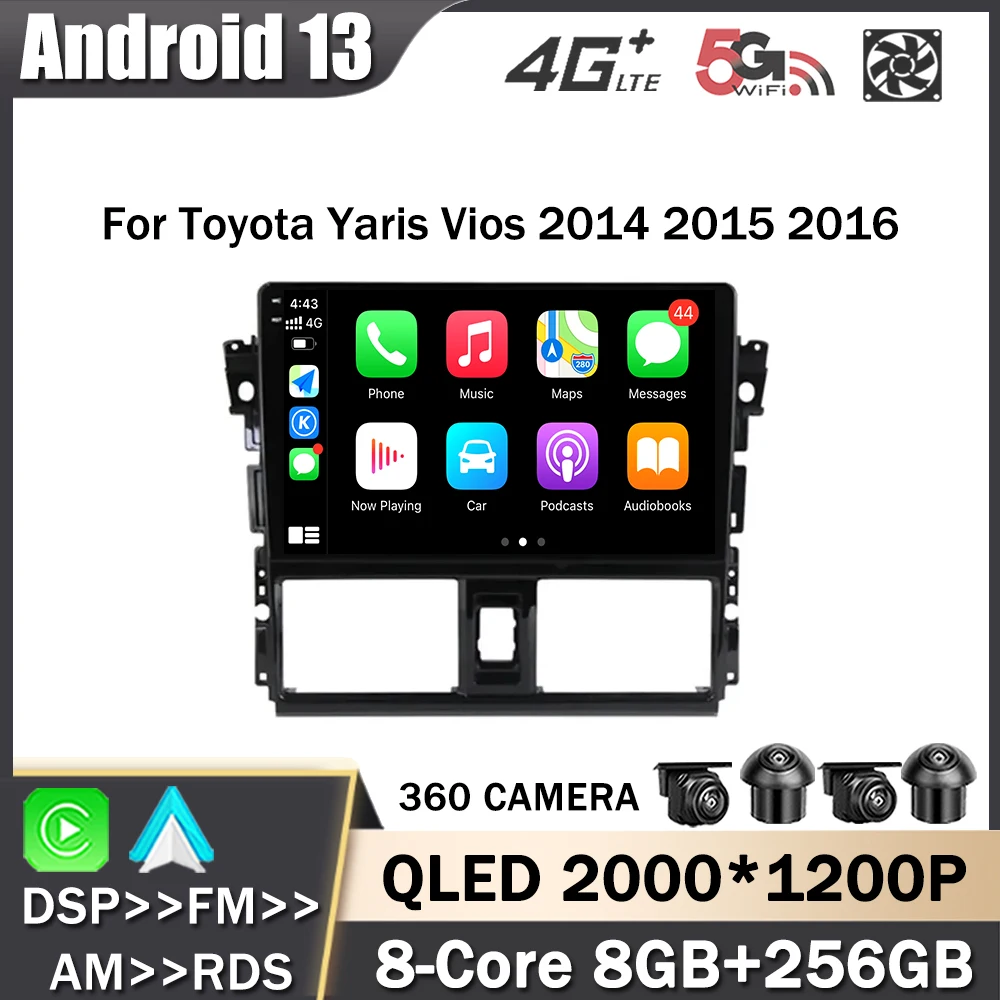 

10.1" Android Auto Multimedia Player for Toyota Yaris Vios 2014 2015 2016 Car Radio GPS Navigation Carplay 4G WIFI No 2Din