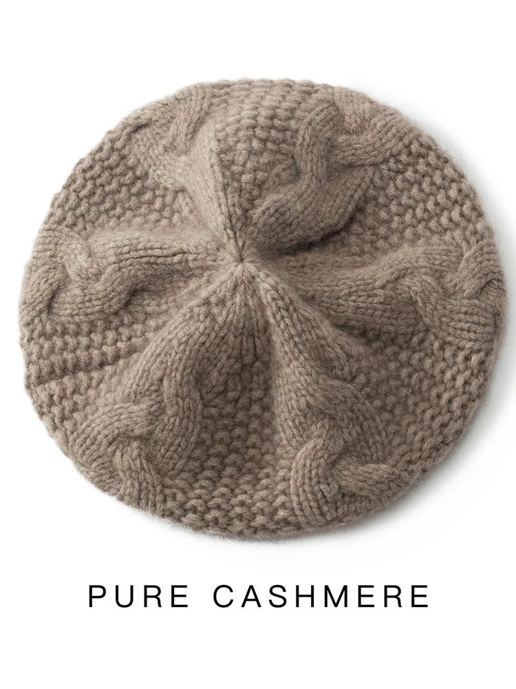 

Women 100% Cashmere Cable Knit Thick Beret Hat Autumn Winter Decorate Grace Style Office Lady Cashmere Knitted Hat High Quality