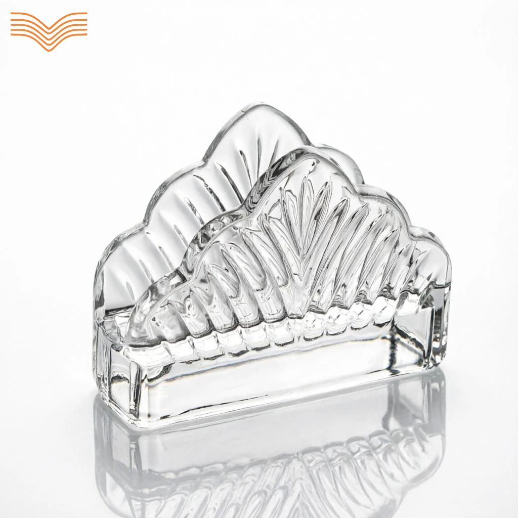 Cloud Radial Cut Clear Glass Napkin Holder, Light Luxury Desktop Tissue Stand, Transparent Paper Dispenser for Hotel Restaurant