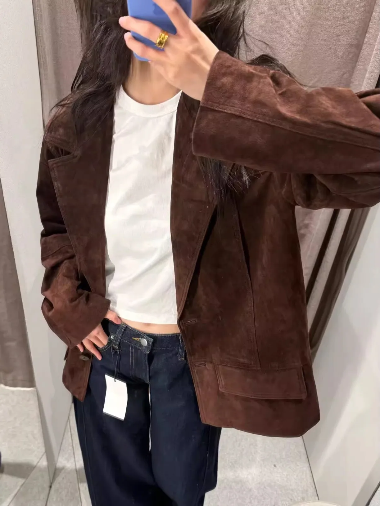 جديد 2025 الخريف المرأة عادية Sle فضفاضة تناسب الجلود فو الجلد المدبوغ Jaet الوقوف طوق طويل Sve زر واحد إغلاق معطف