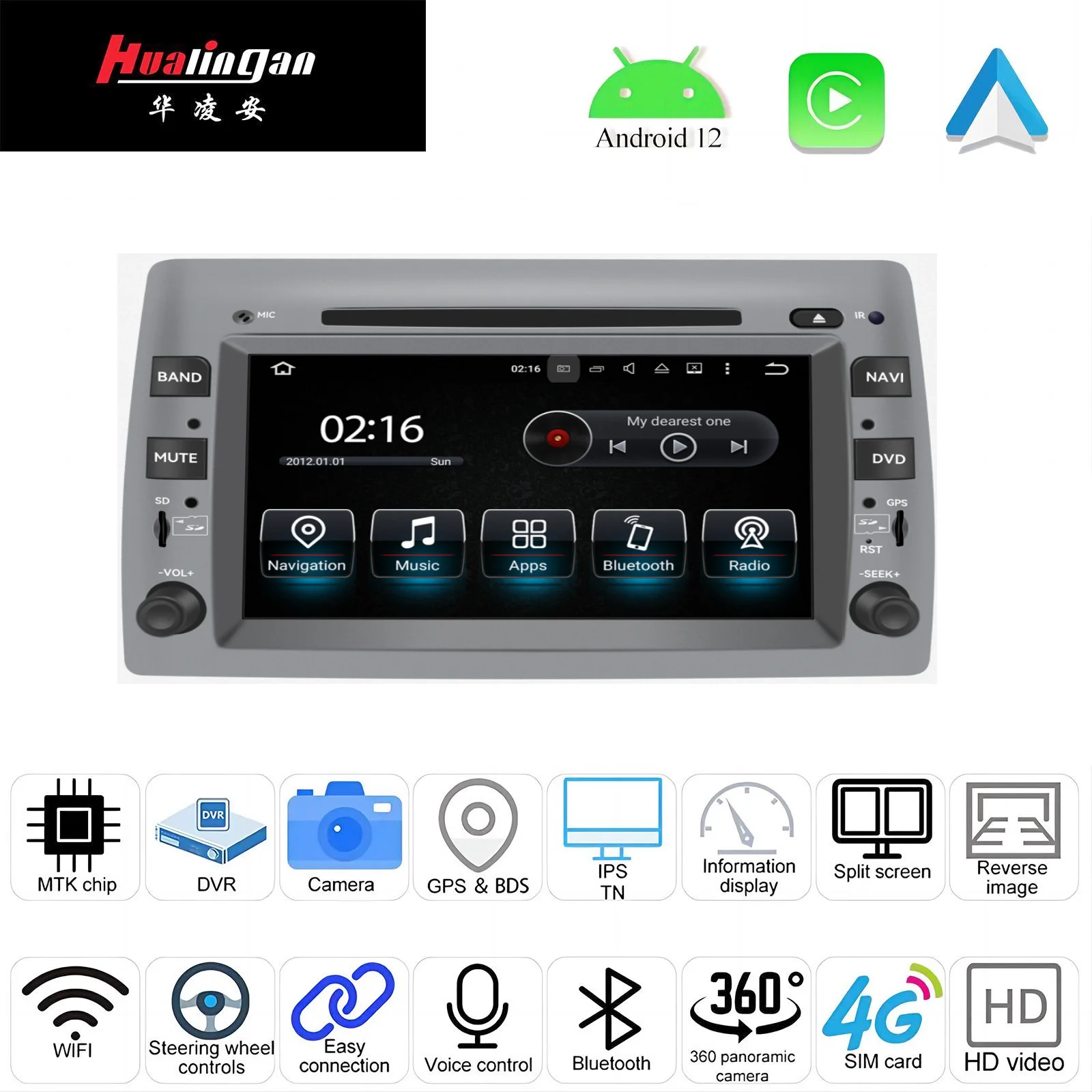 Hualingan  2002 To 2010 For Fiat Stilo Radio Android Head Unit 8.0inch TouchScreen Car Stereo Upgrade GPS Wireless Apple CarPlay