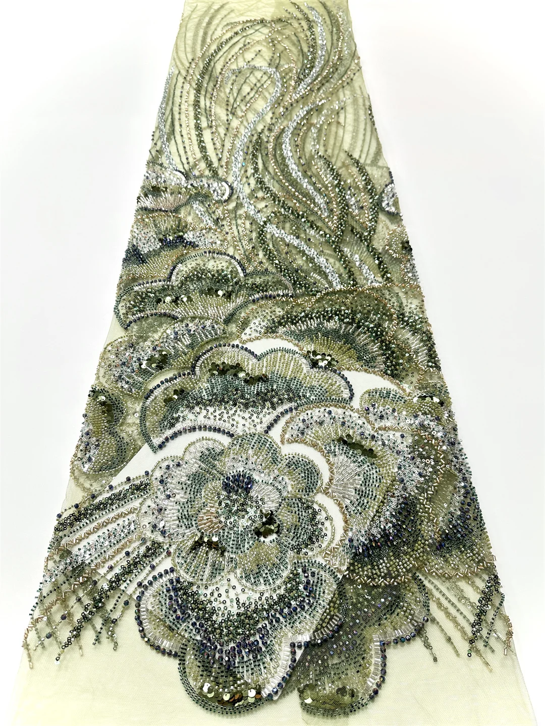 2025 African Nigerian High-Quality Sequins Tulle Lace Fabric for Prom Dresses Heavy Beaded Embroidery Sewing Net Cloth 5 Yards