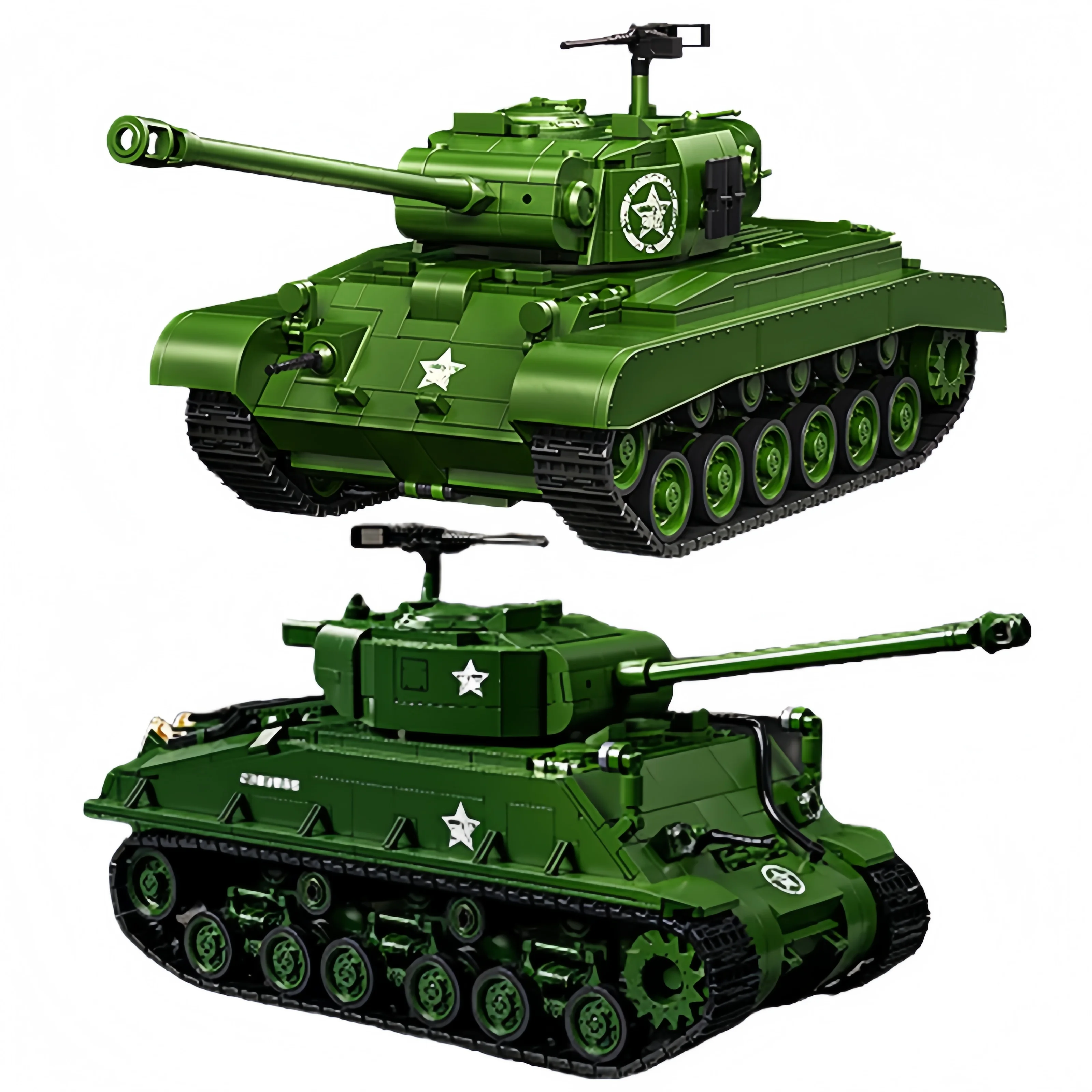 

MOC WWII US M4 Sherman Medium Tank Building Blocks Kit - M26 Pershing Main Battle Heavy Tank Военные модели Кирпичи Игрушка Подарок ребенку
