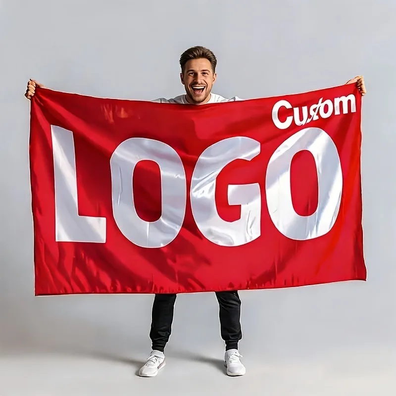 1 Bandera Personalizada, Varios Tamaños Disponibles, Pancarta Personalizada con tu Logotipo/Texto, Diseño Vibrante en Rojo y Bla