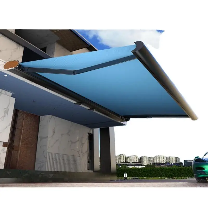 Outdoor Large Sized Casual Rainproof Sunshade Sturdy Aluminum Alloy Frame Waterproof Fabric Canopy Folding Electric Awning