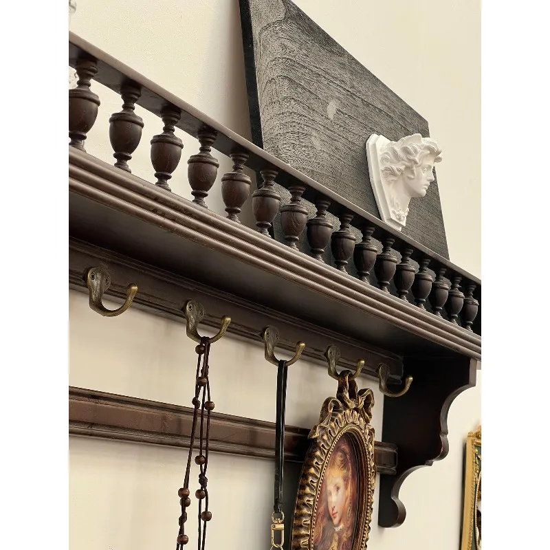 French retro solid wood hanger, wall hanging bag hanger on the wall of the entrance, clothes and hats storage rack 2