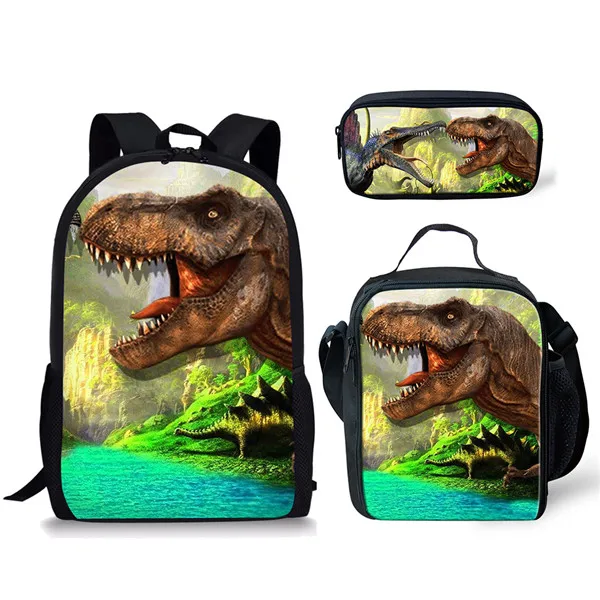 3 Stuks Jurassic Dinosaurus Print Schooltas Set Voor Tiener Jongens Meisjes Student Dagelijkse Opslag Campus Rugzak Lunch Tas Potlood Tas