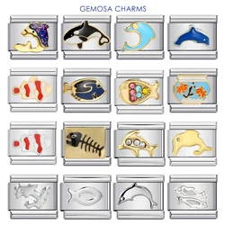 GEMOSA Cute Fish Dolphin Whale Italian Charm Link Fit 9mm Bracelets Stainless Steel DIY Making Fashion Jewelry for Women Men