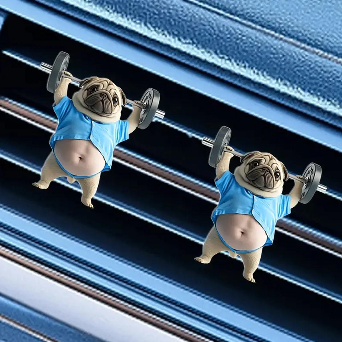 Cute weightlifting puppy, flat acrylic interior air outlet decoration, aromatherapy holder, car accessories decoration