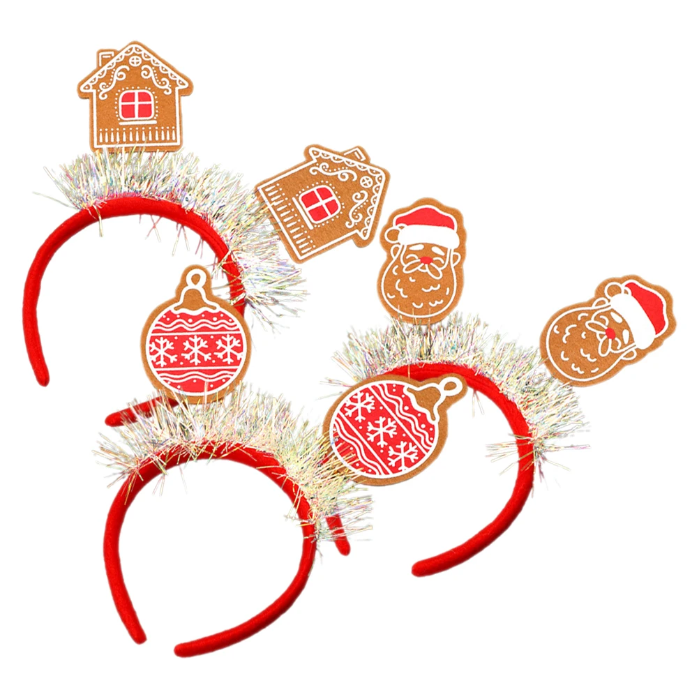 

3Pcs Christmas Headbands Glitter Sequin Party Head Boppers Santa Claus Gingerbread House Xmas Holiday Hair Accessories