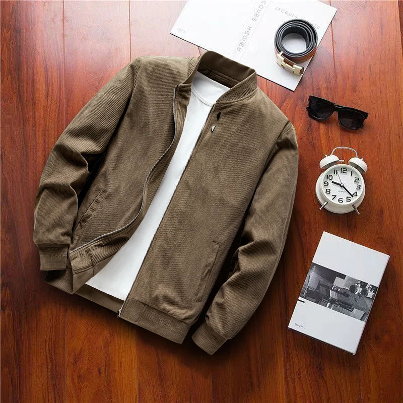 

Men Corduroy Jackets Outdoor Stand Collar Baseball Jacket Oversized Outerwear Solid Harajuku Casual Jacket Men Clothing Coats