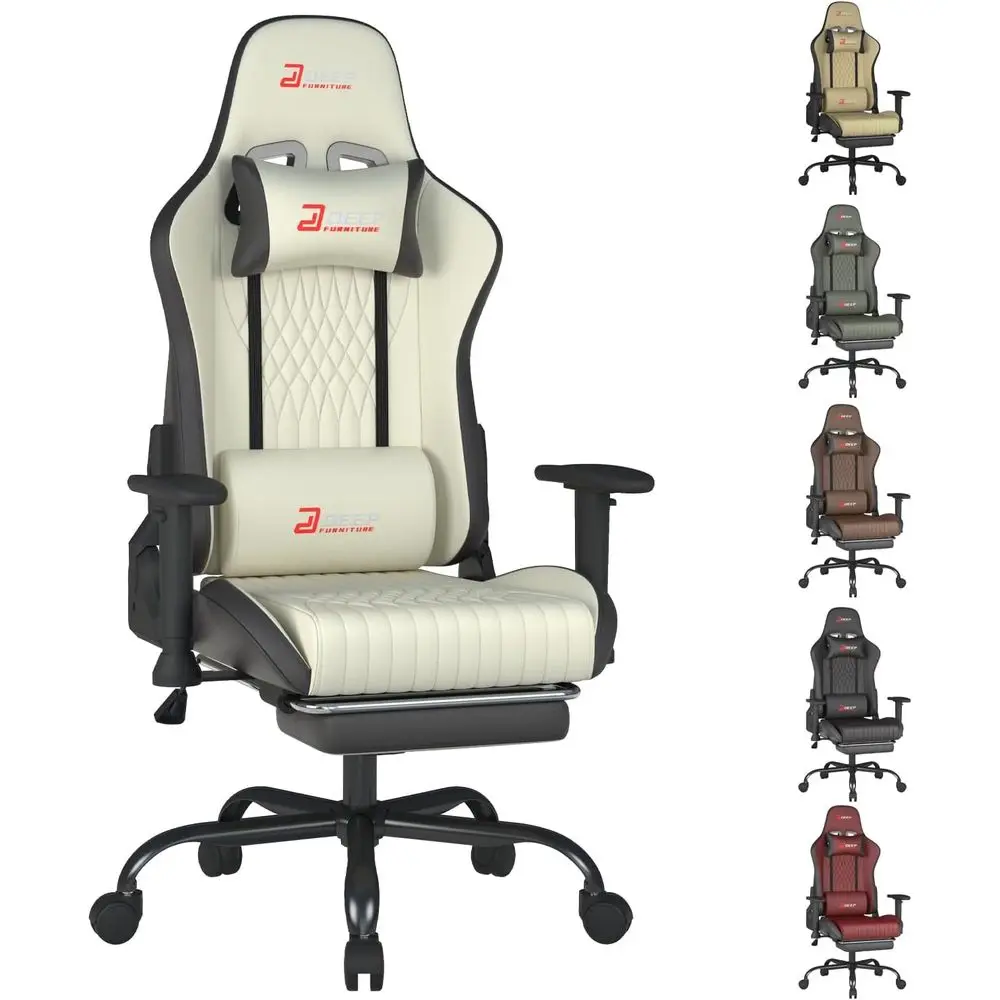 Silla de Juego Ergonómica y Cómoda con Ajuste de Altura, 360° ° Silla Giratoria y con Reposapiés (Blanca)