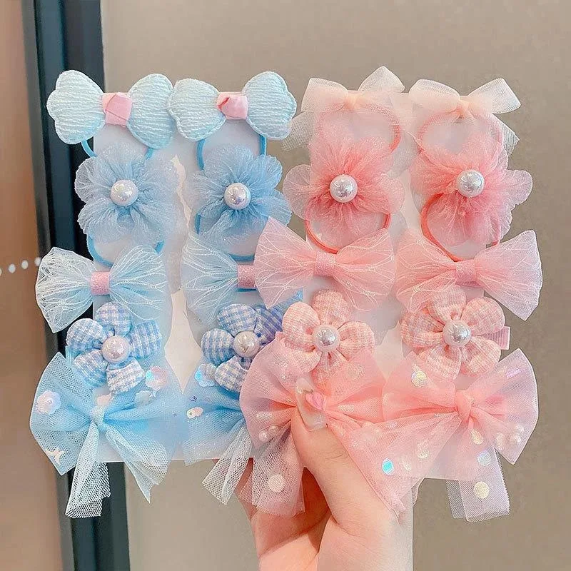 10Pcs/set Cute Flower Elastic Hair Ropes Hairband Cloth Bowknot Hair Ties Girls Baby Ponytail Holder Hair Bands Hair Accessories
