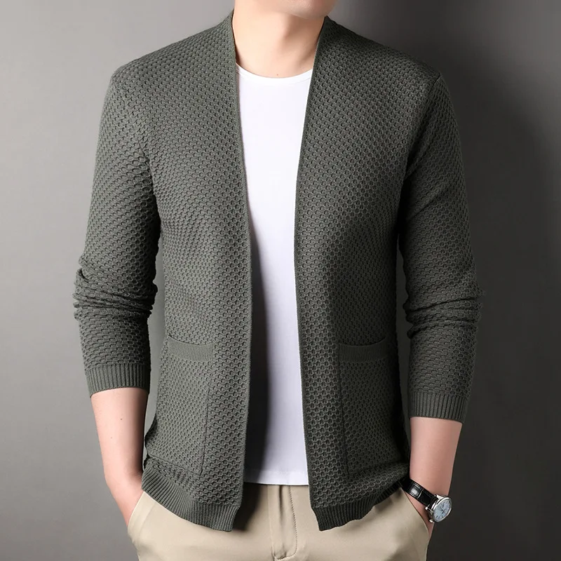 2026 Spring and Autumn New Men's Knitted Cardigan Long Sleeve Youth Slim Fit Casual Thin Knitted Sweater