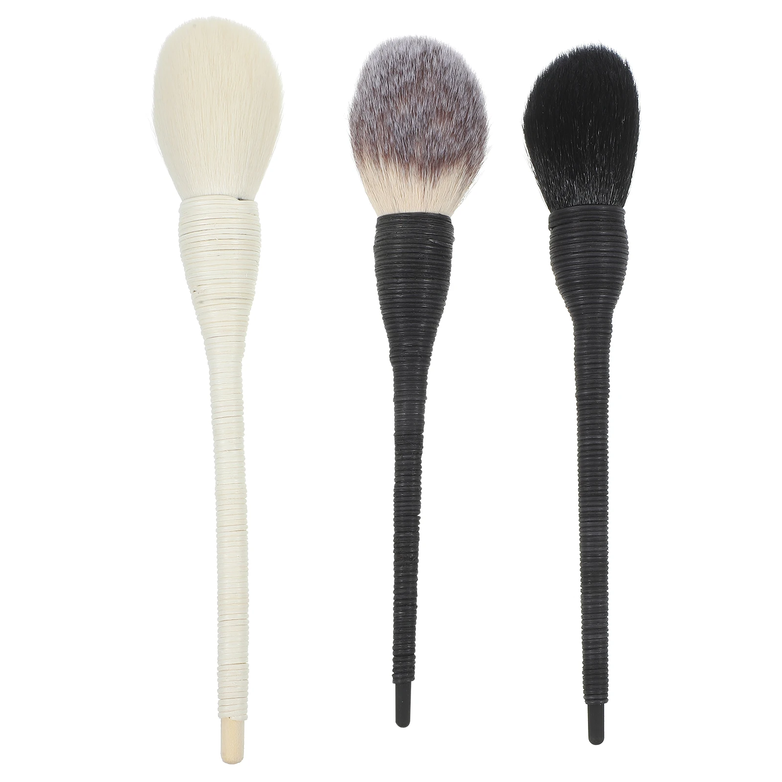 3Pcs Wool Makeup Brush Set with Rattan Handle Natural Fiber Bristles Smooth Blending Tools for